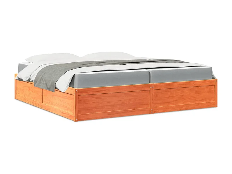 Lit avec matelas cire marron 200x200 cm bois massif de pin