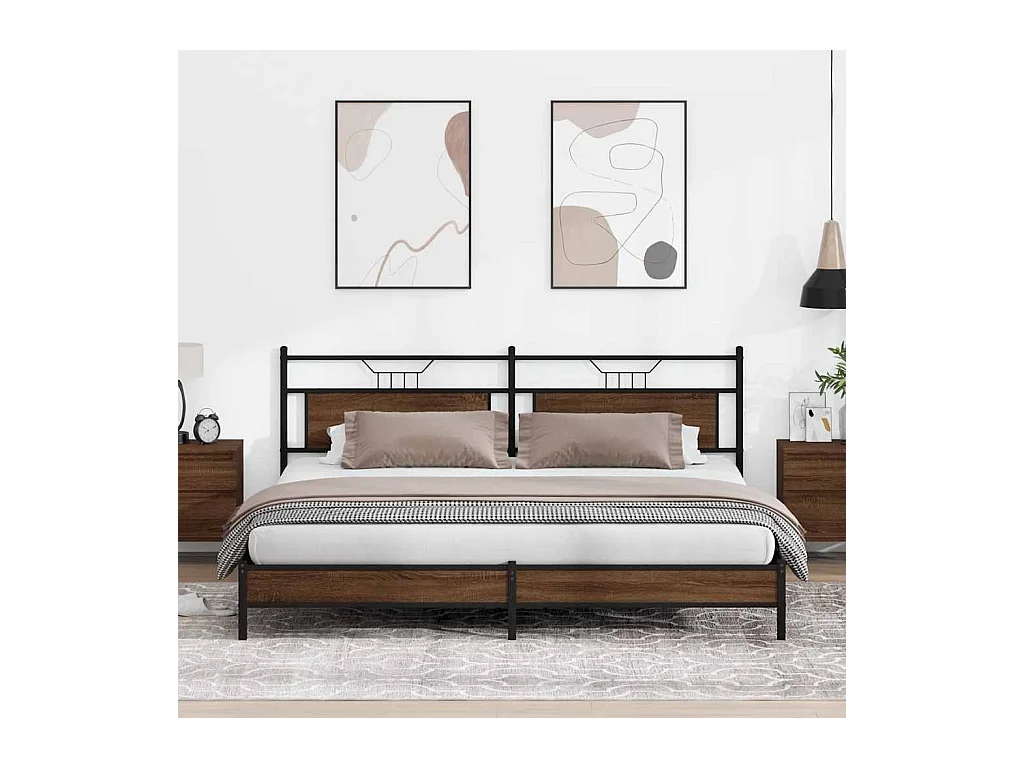 Cadre de lit en métal sans matelas chêne marron 193x201 cm