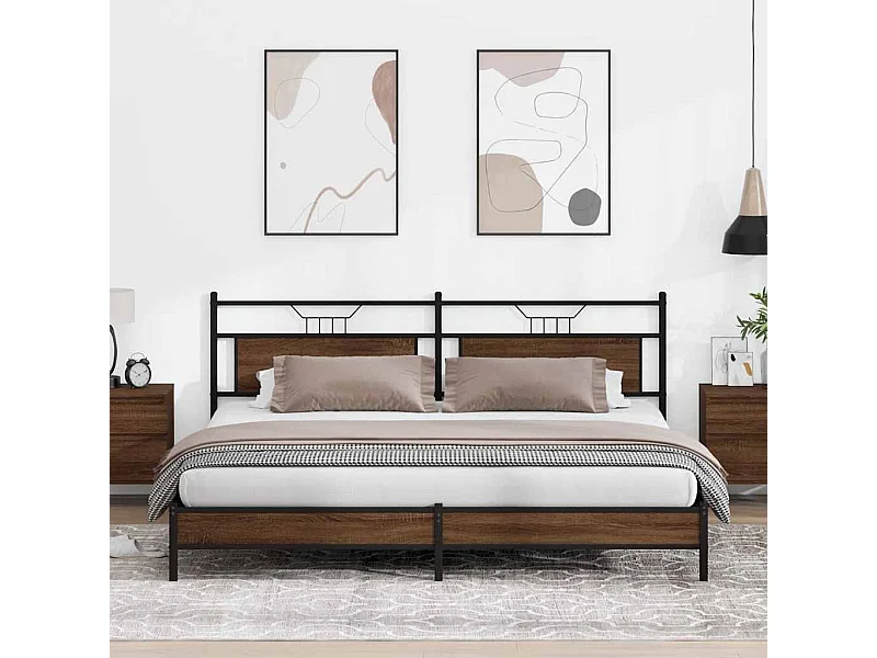 Estructura de cama sin colchón metal roble marrón 193x201 cm