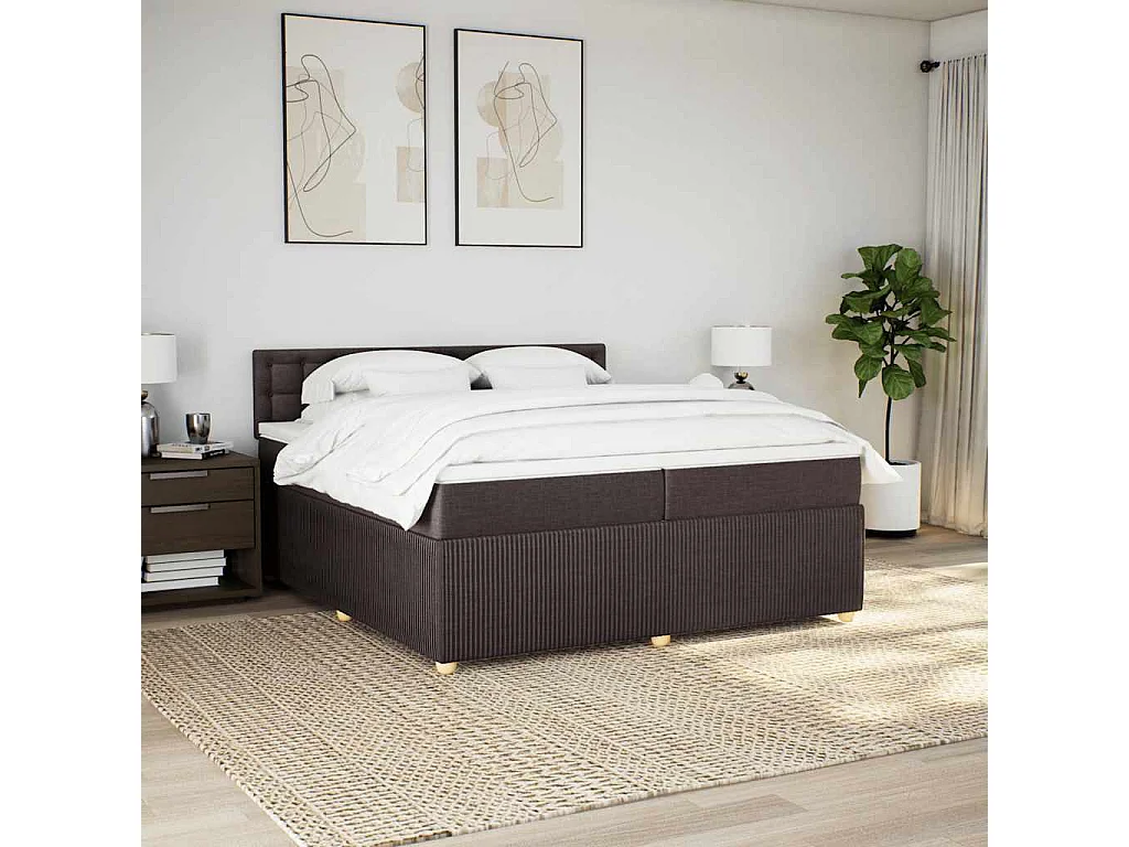 Cama box spring con colchón tela marrón oscuro 200x200 cm