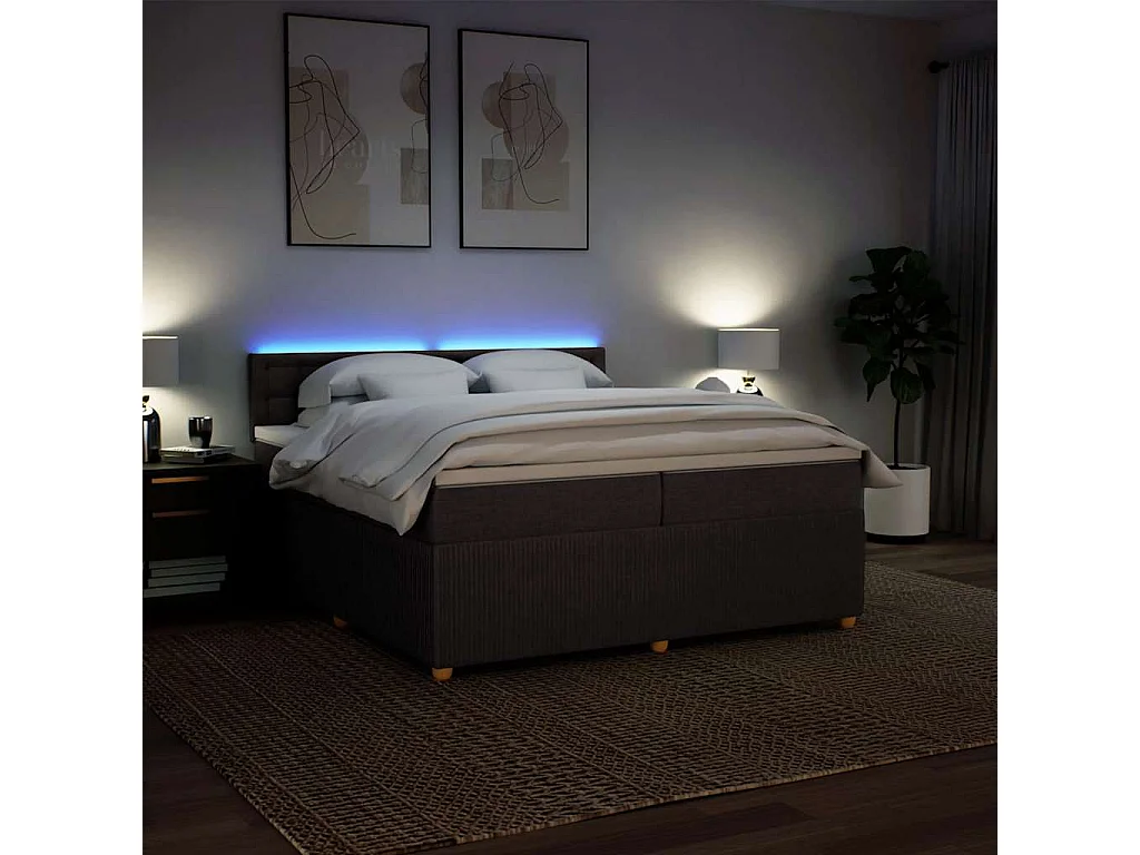 Cama box spring con colchón tela marrón oscuro 200x200 cm