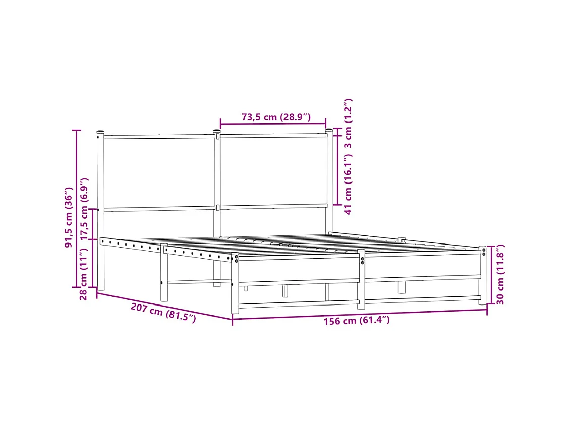 Cadre de lit en métal sans matelas chêne sonoma 150x200 cm