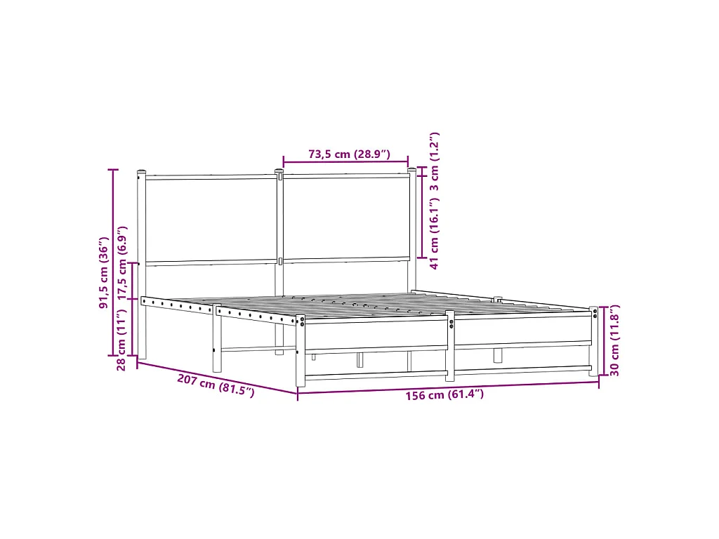 Cadre de lit en métal sans matelas chêne sonoma 150x200 cm