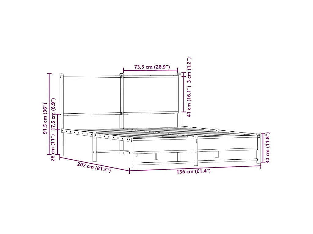 Bedframe zonder matras metaal sonoma eikenkleurig 150x200 cm
