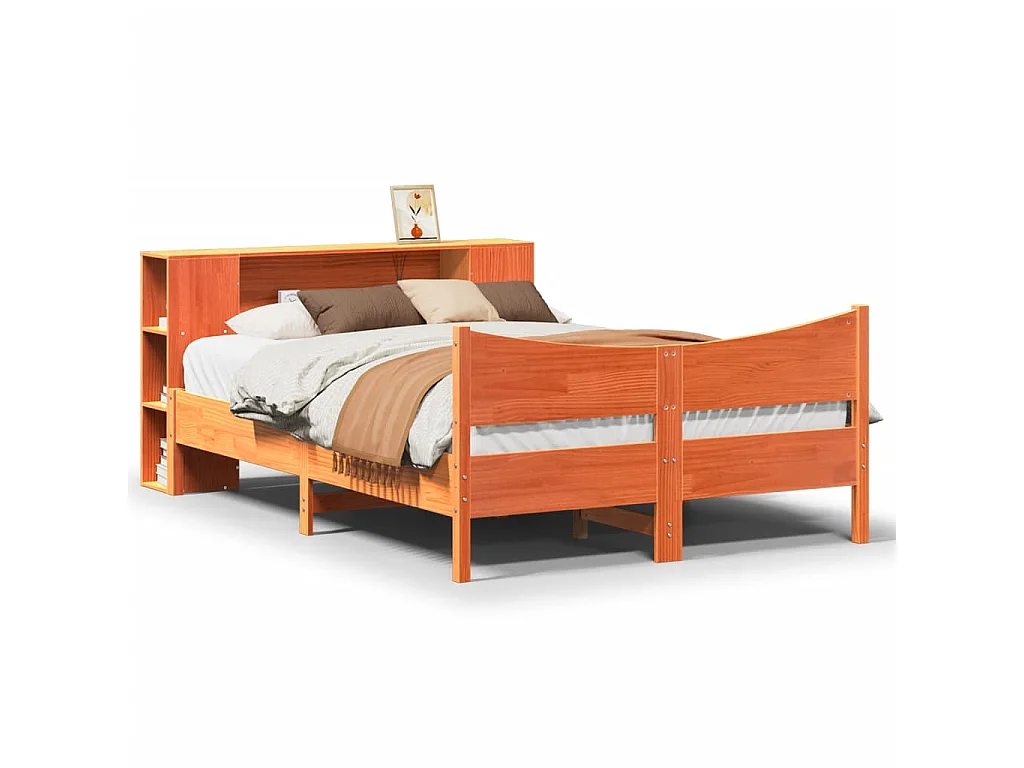 Cama sem colchão 150x200 cm madeira pinho maciça castanho-mel