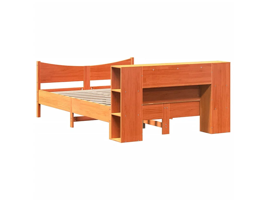 Cama sem colchão 150x200 cm madeira pinho maciça castanho-mel