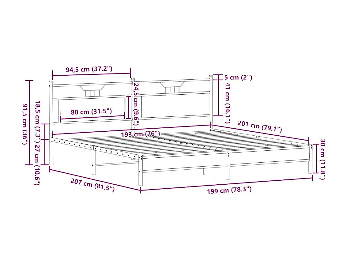 Bedframe zonder matras 193x201 cm spaanplaat bruin eikenkleurig