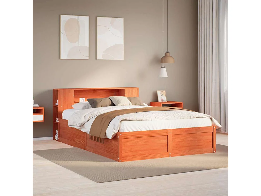 Cama sem colchão 150x200 cm madeira pinho maciça castanho-mel