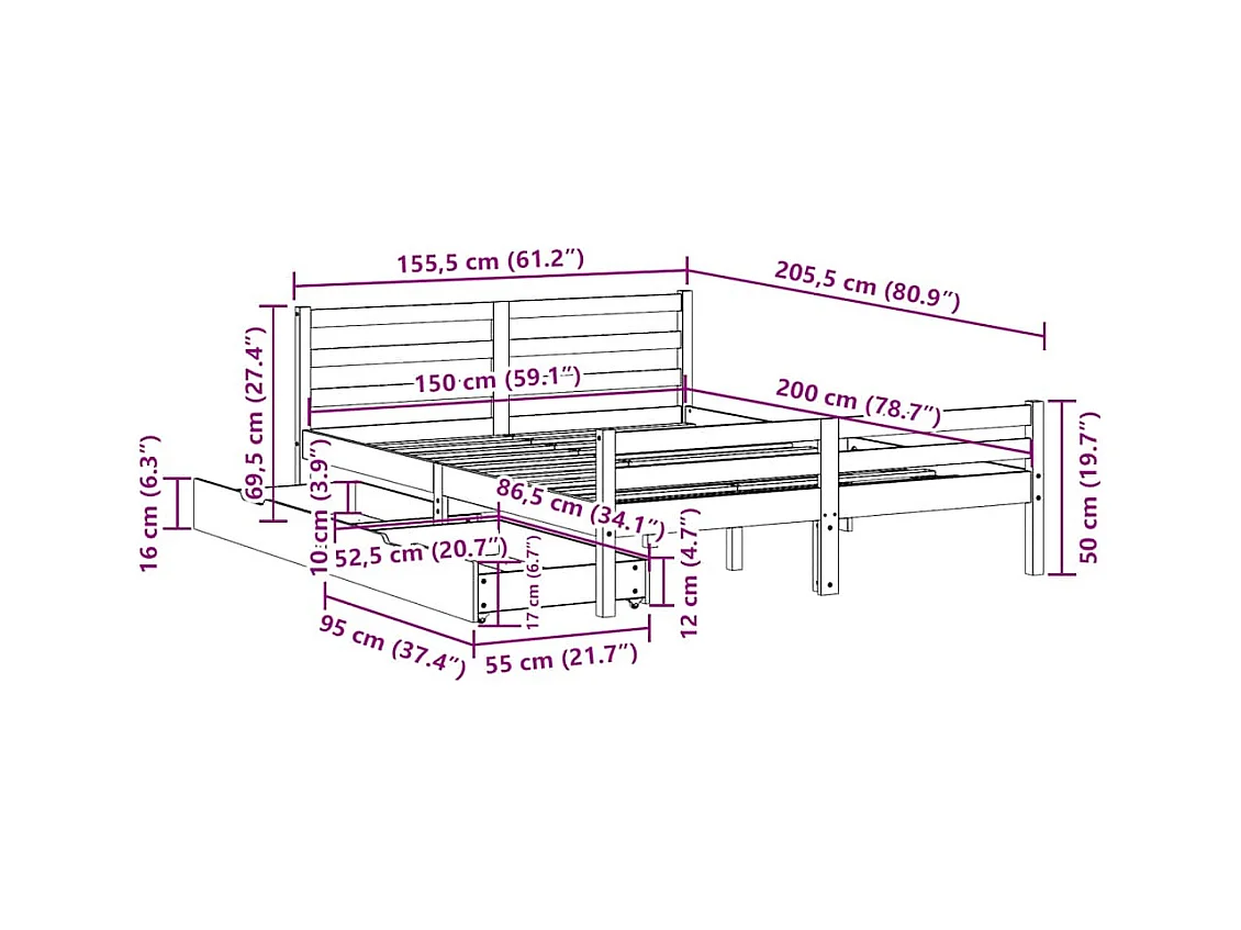 Massivholzbett ohne Matratze Weiß 150x200 cm Kiefernholz