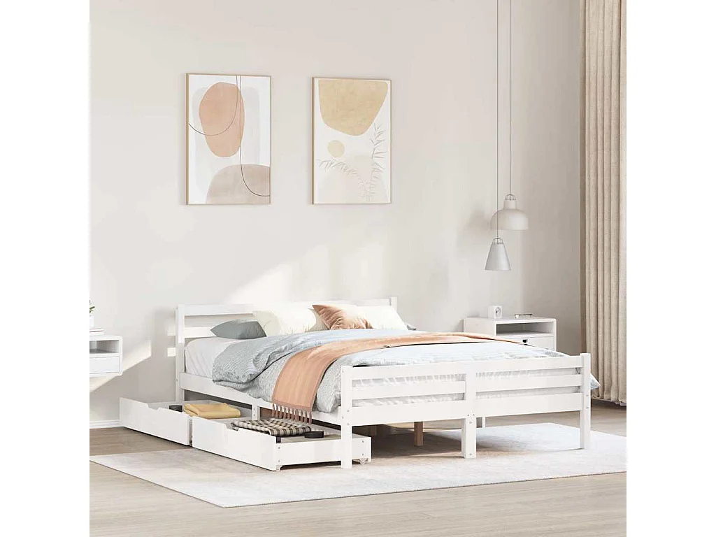Letto senza Materasso Bianco 150x200 cm Legno Massello di Pino