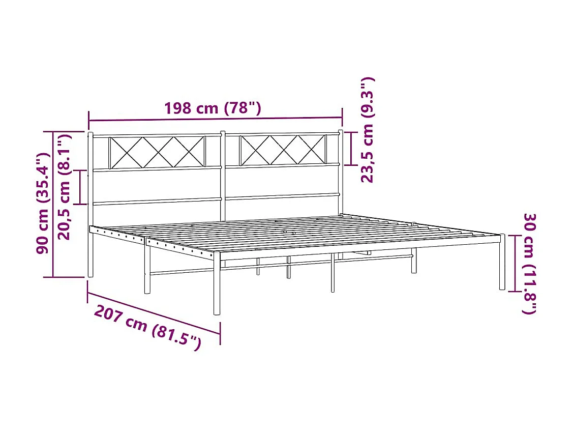 Cadre de lit métal sans matelas et tête de lit blanc 193x203 cm