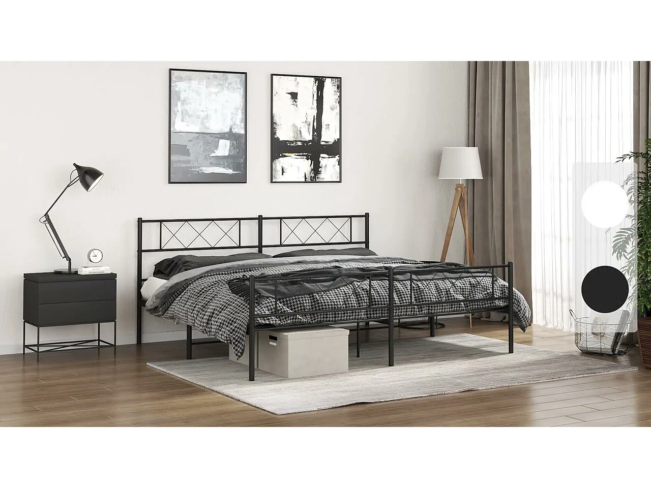 Cadre de lit métal sans matelas et tête de lit blanc 193x203 cm