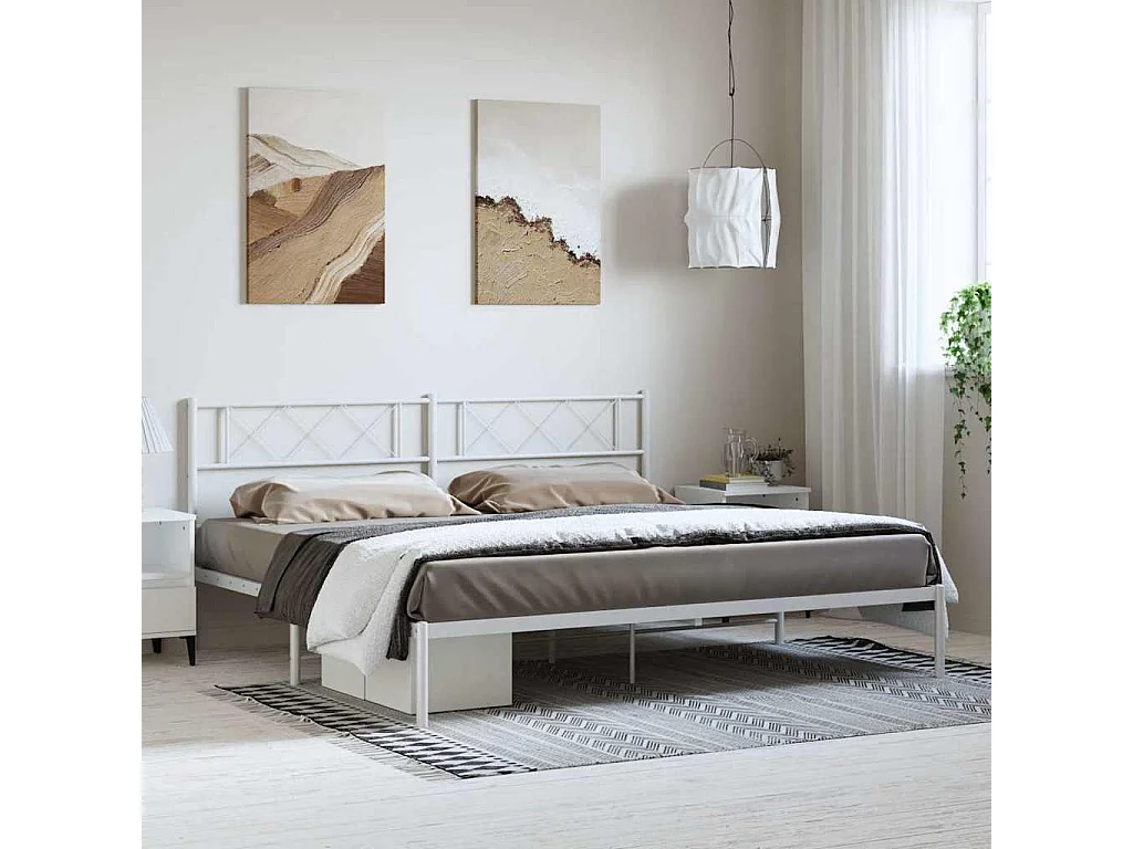 Cadre de lit métal sans matelas et tête de lit blanc 193x203 cm
