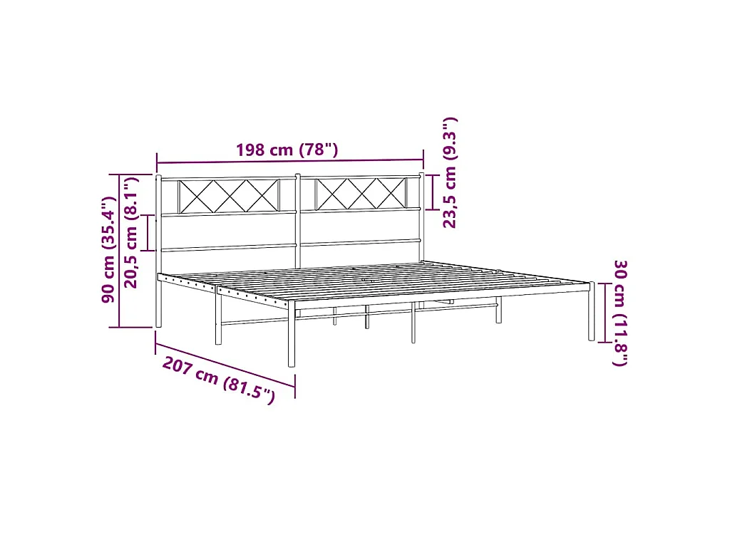 Cadre de lit métal sans matelas et tête de lit blanc 193x203 cm