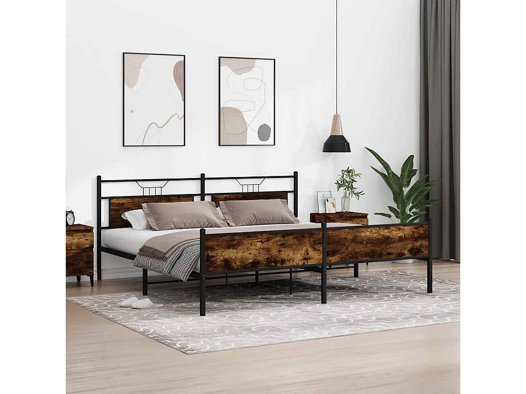 Metallbett ohne Matratze Räuchereiche 193x201 cm