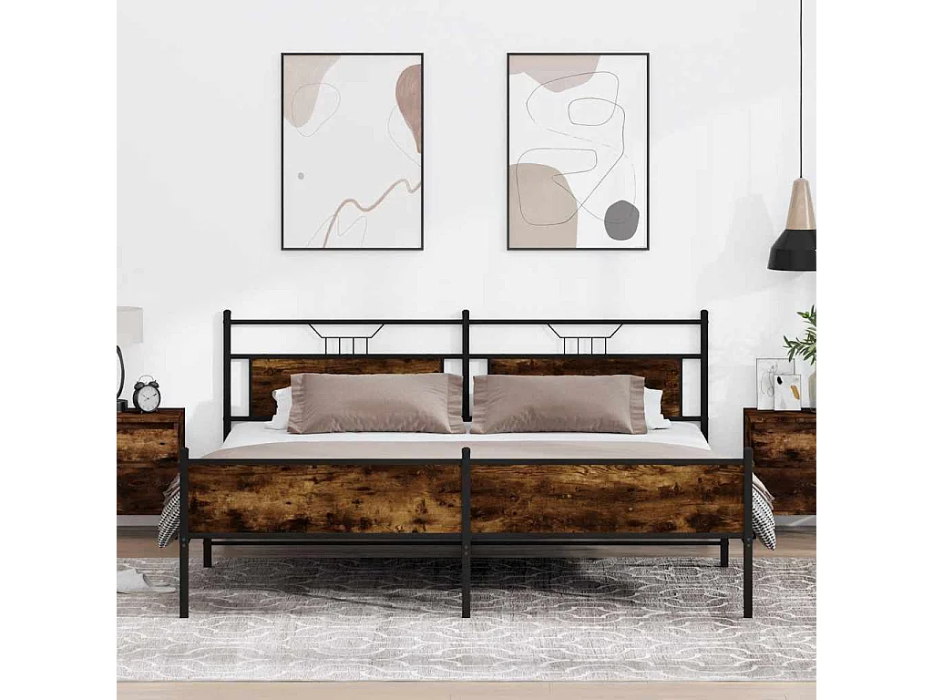 Estructura de cama sin colchón metal roble ahumado 193x201 cm
