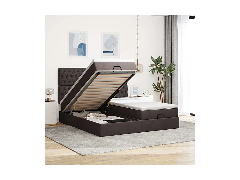 Ottoman-Bett mit Matratzen Dunkelbraun 200x200 cm Stoff