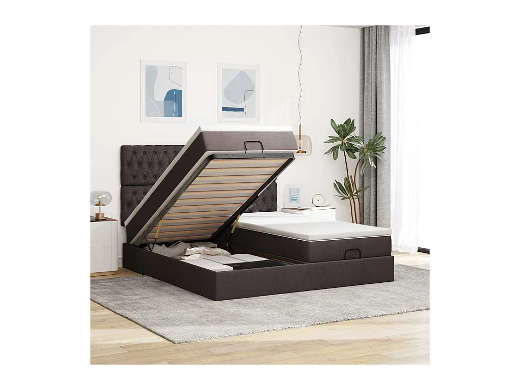 Ottoman-Bett mit Matratzen Dunkelbraun 200x200 cm Stoff