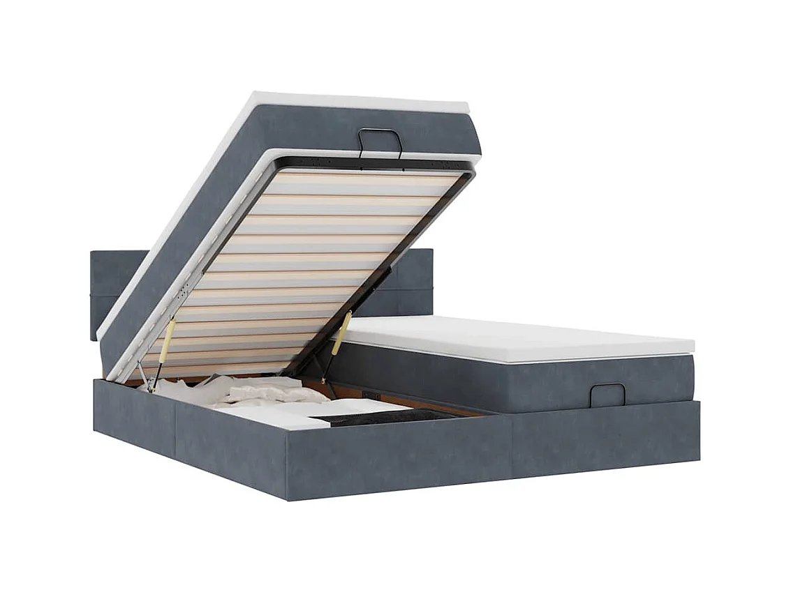 Cadre de lit ottoman avec matelas gris foncé 200x200 cm velours