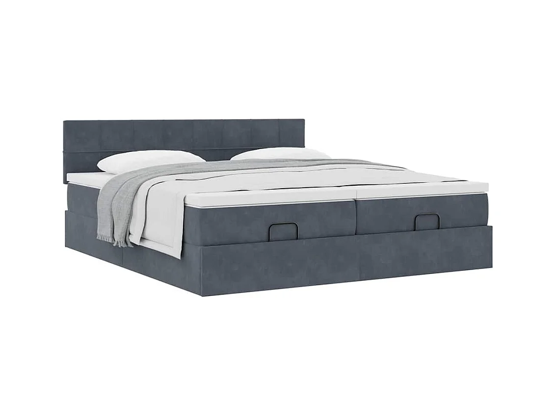 Cadre de lit ottoman avec matelas gris foncé 200x200 cm velours