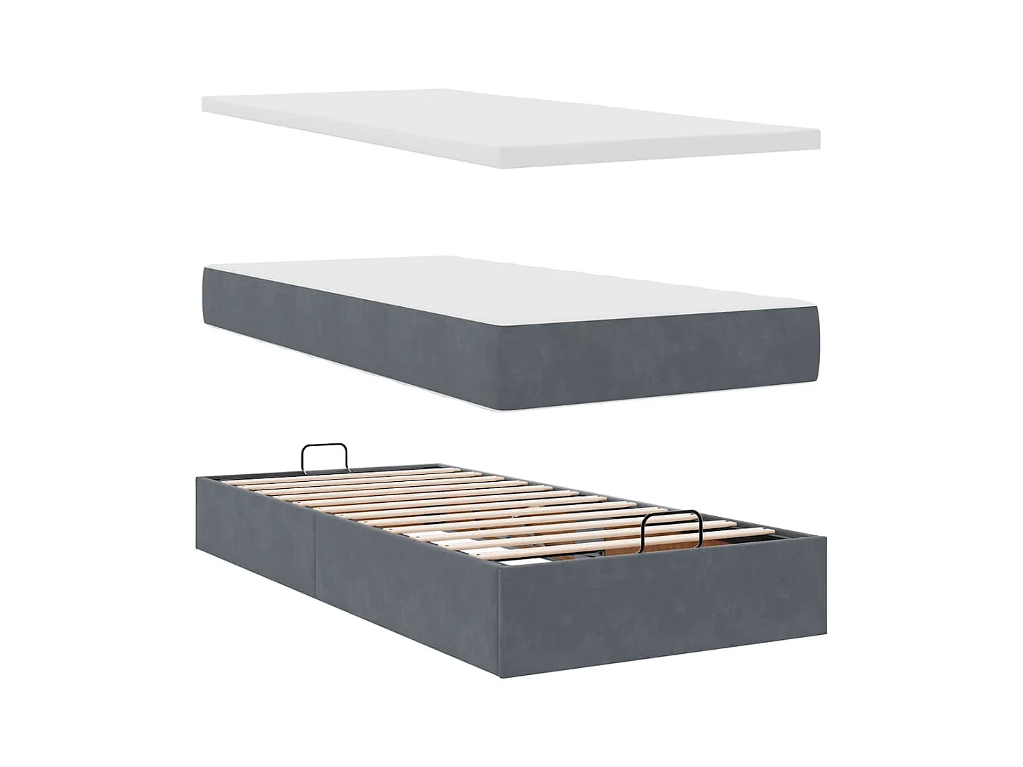 Cadre de lit ottoman avec matelas gris foncé 200x200 cm velours
