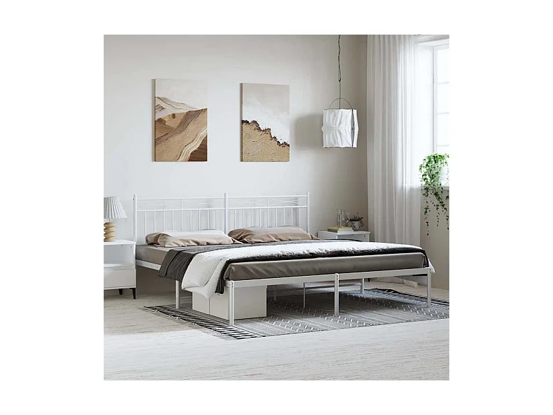 Cadre de lit métal sans matelas et tête de lit blanc 193x203 cm