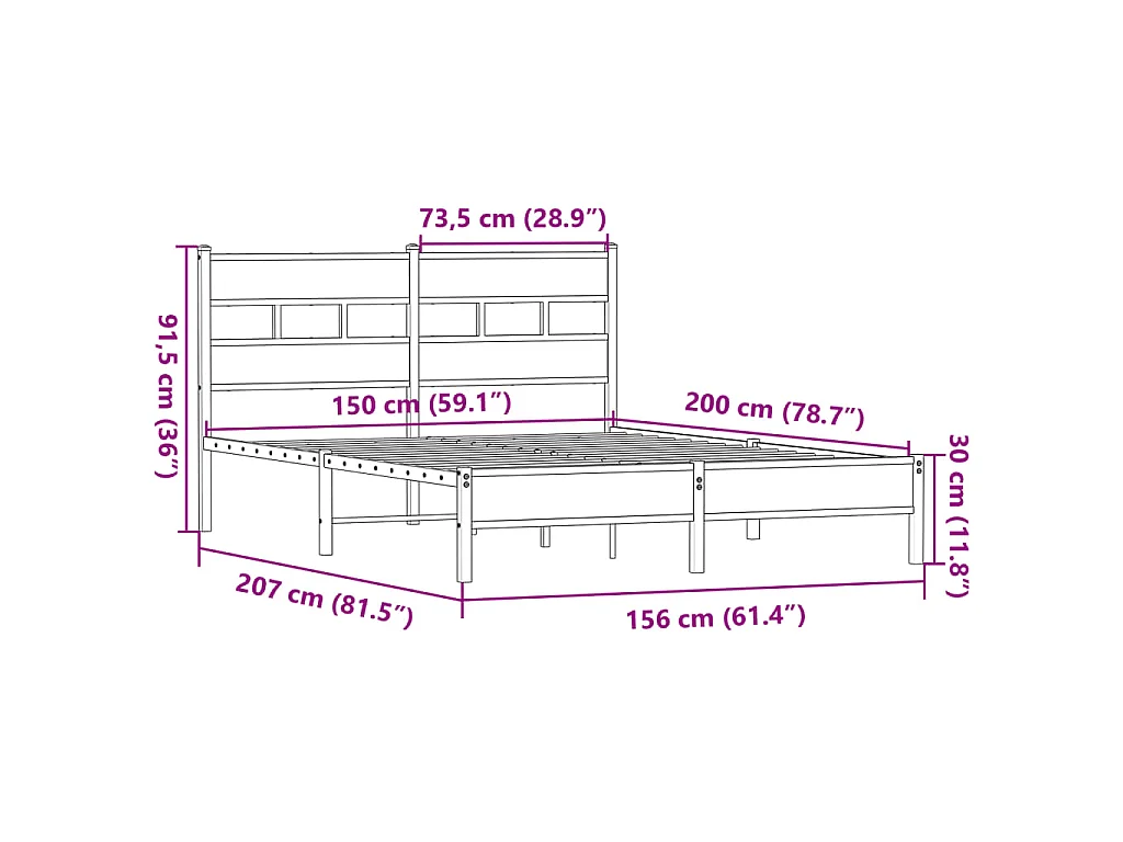 Estructura de cama sin colchón madera roble Sonoma 150x200 cm