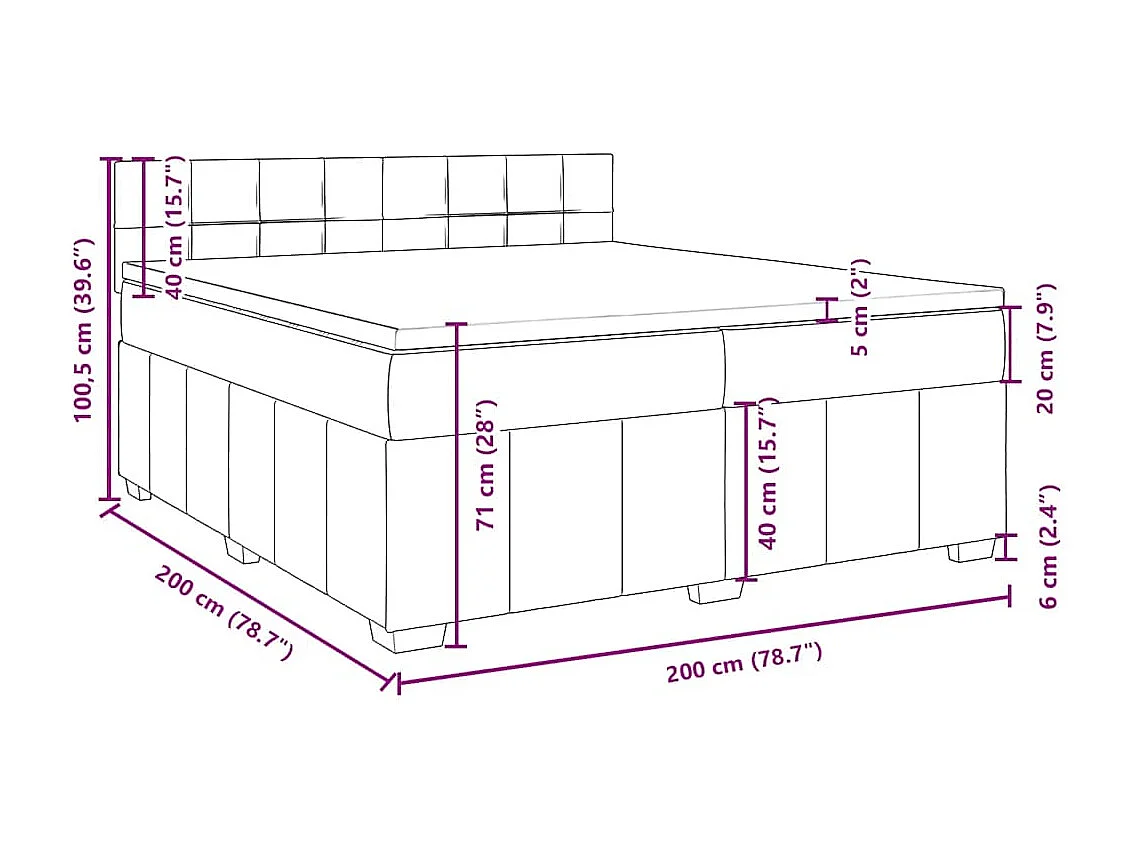 Cama box spring con colchón tela negro 200x200 cm