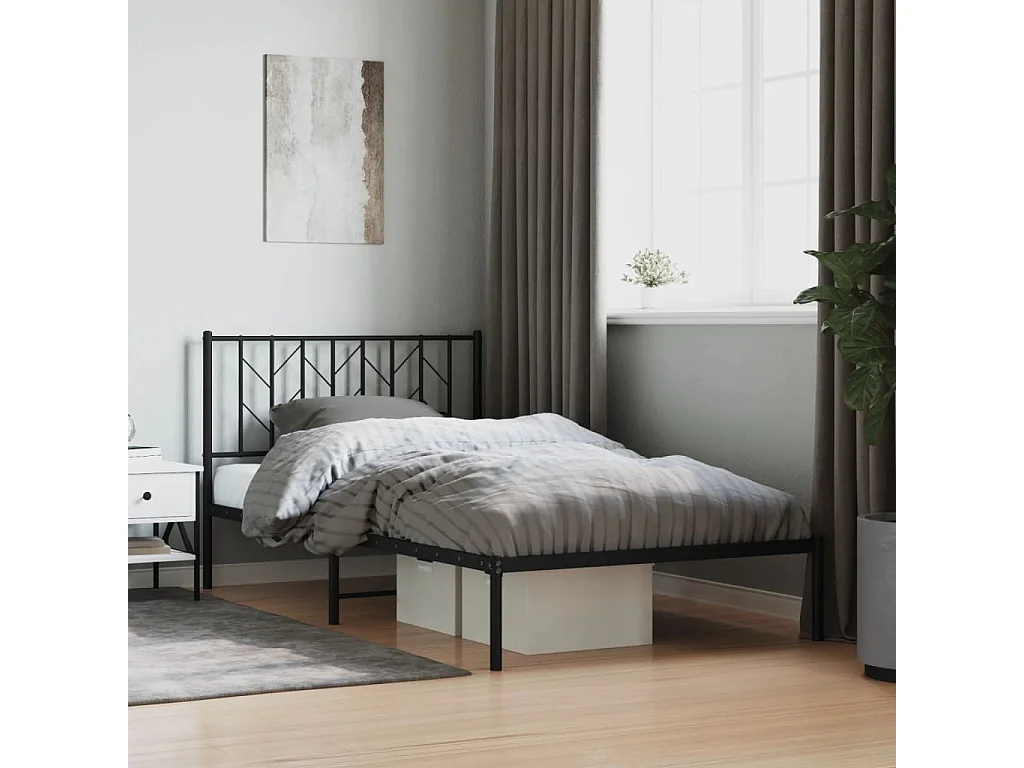 Cadre de lit métal sans matelas avec tête de lit noir 107x203cm