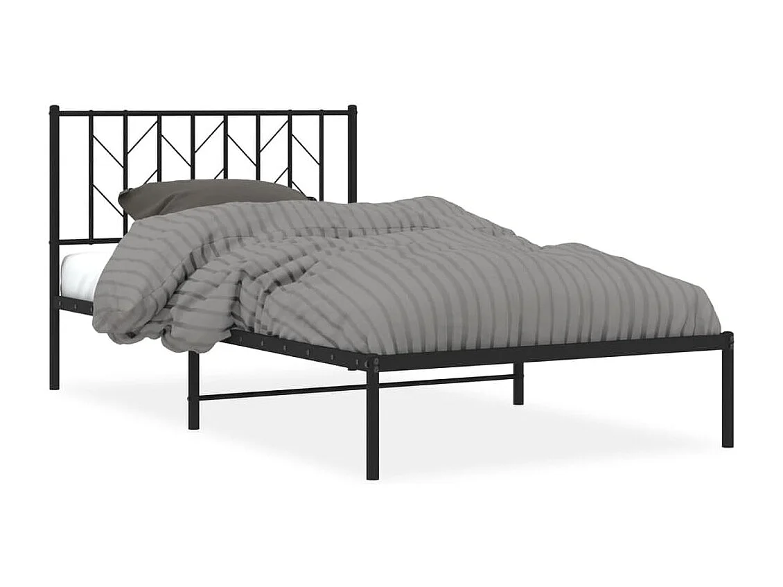 Cadre de lit métal sans matelas avec tête de lit noir 107x203cm