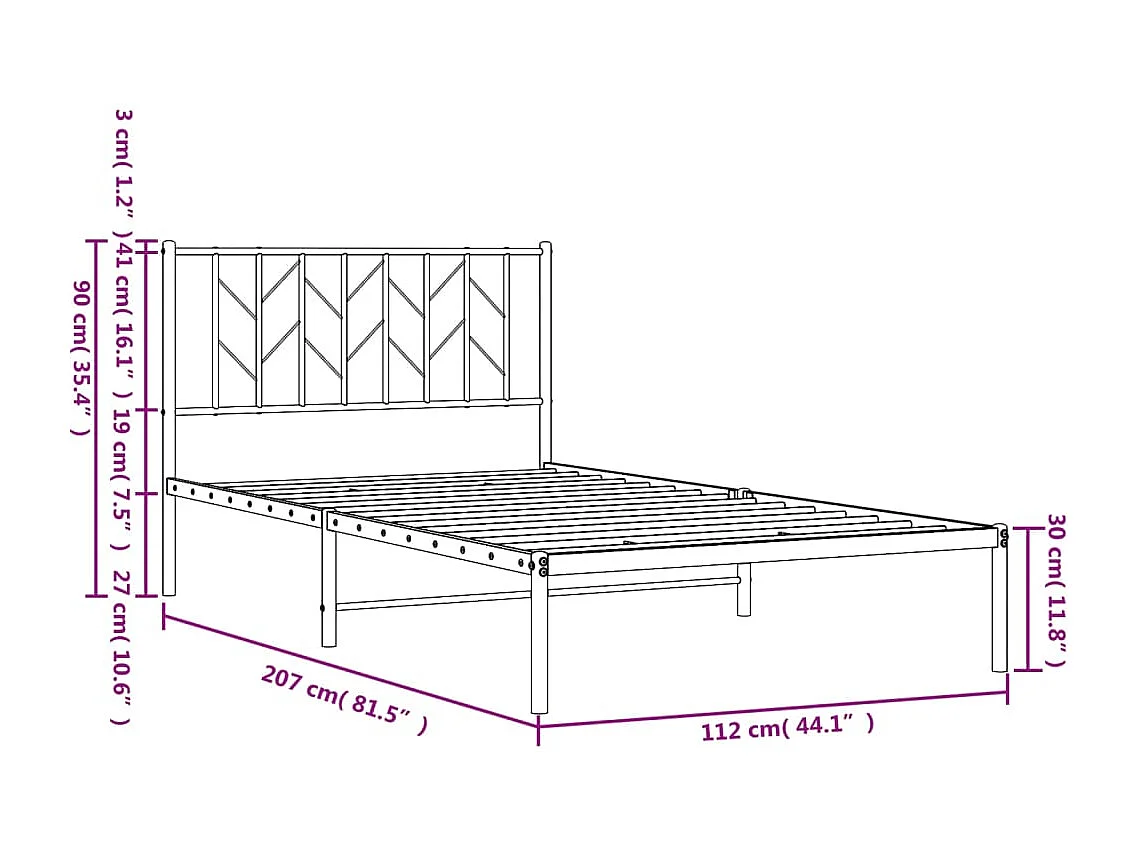 Cadre de lit métal sans matelas avec tête de lit noir 107x203cm