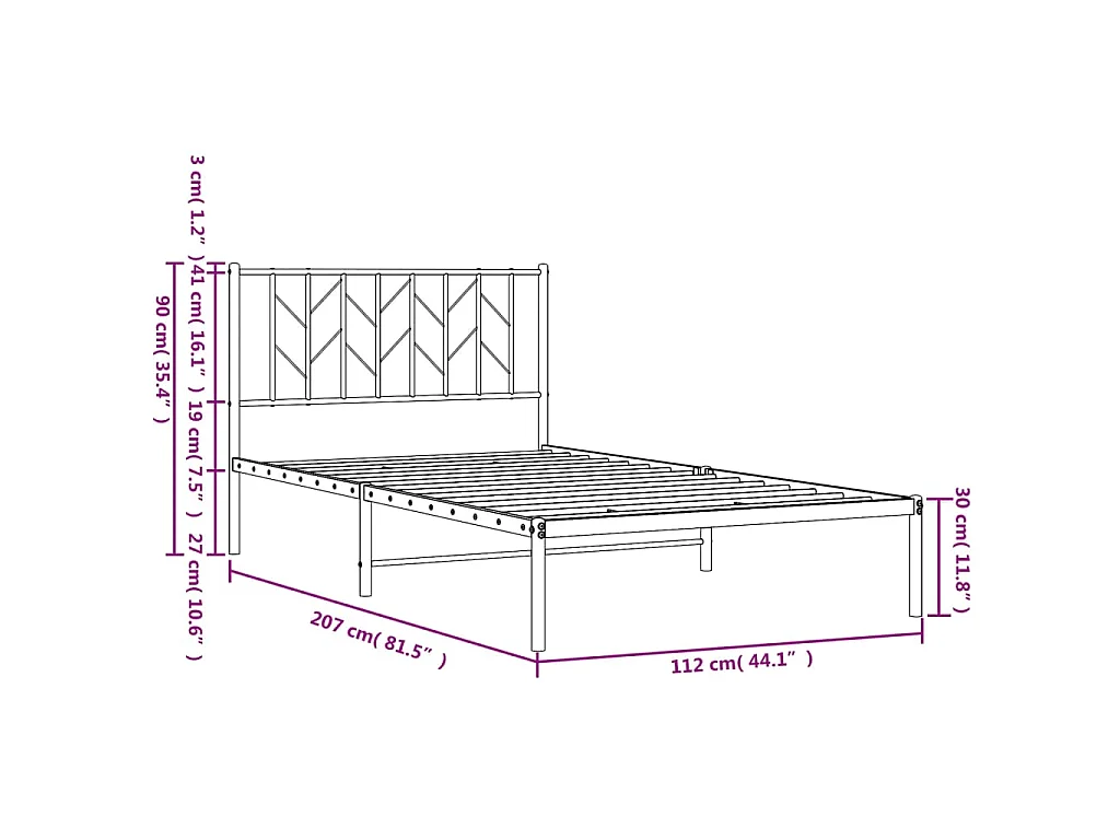 Cadre de lit métal sans matelas avec tête de lit noir 107x203cm