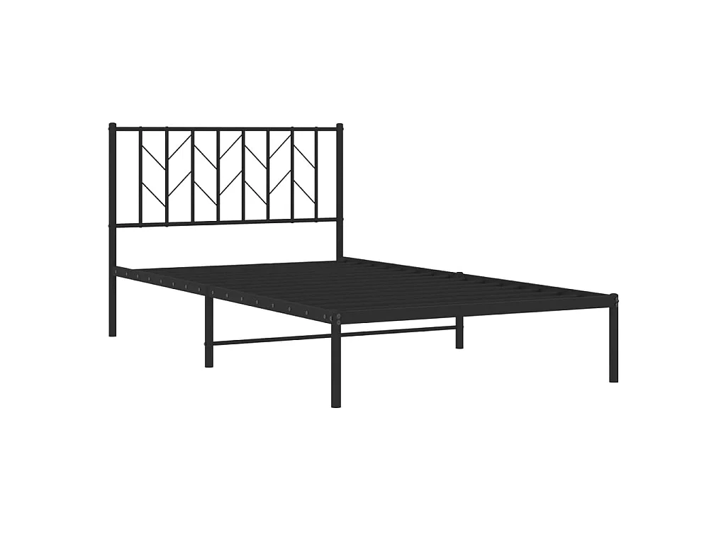 Cadre de lit métal sans matelas avec tête de lit noir 107x203cm