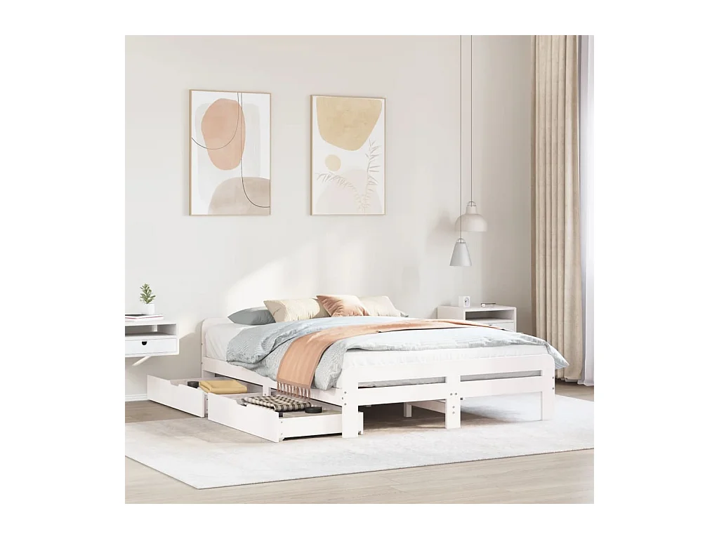 Cadre de lit sans matelas blanc 150x200 cm bois de pin massif