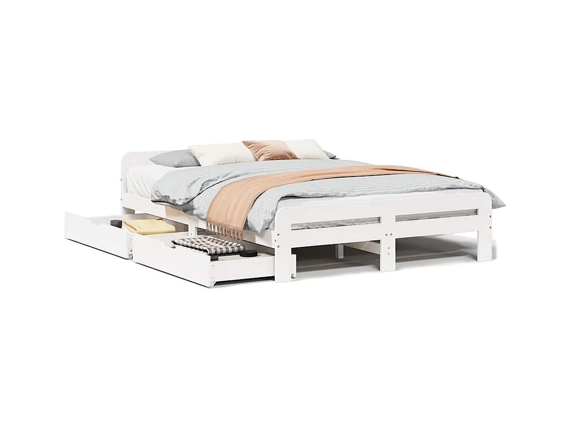 Cadre de lit sans matelas blanc 150x200 cm bois de pin massif