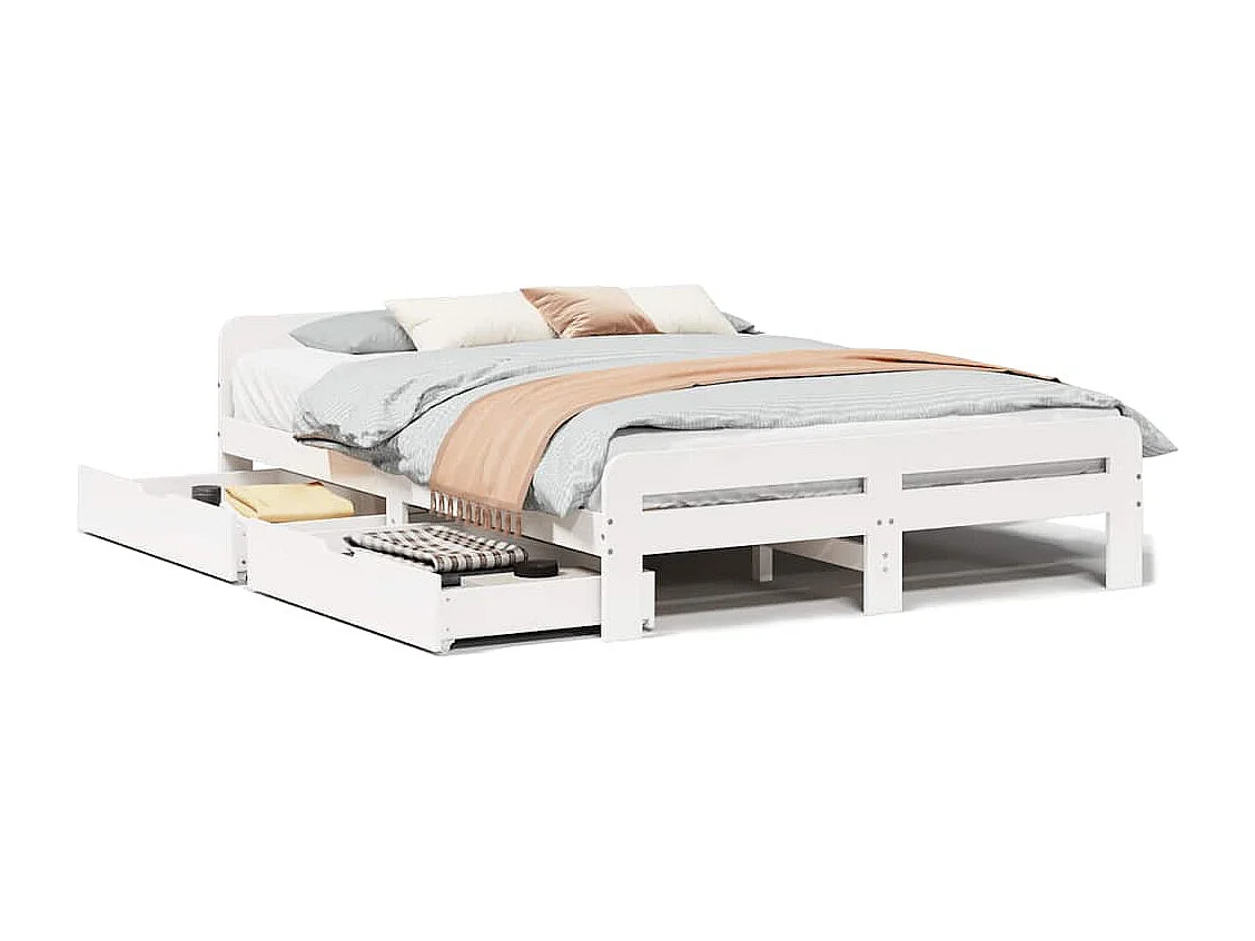 Cama sem colchão 150x200 cm madeira de pinho maciça branco