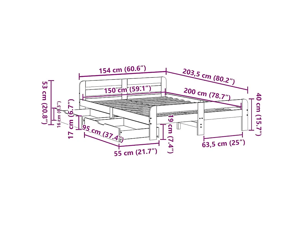 Massivholzbett ohne Matratze Weiß 150x200 cm Kiefernholz