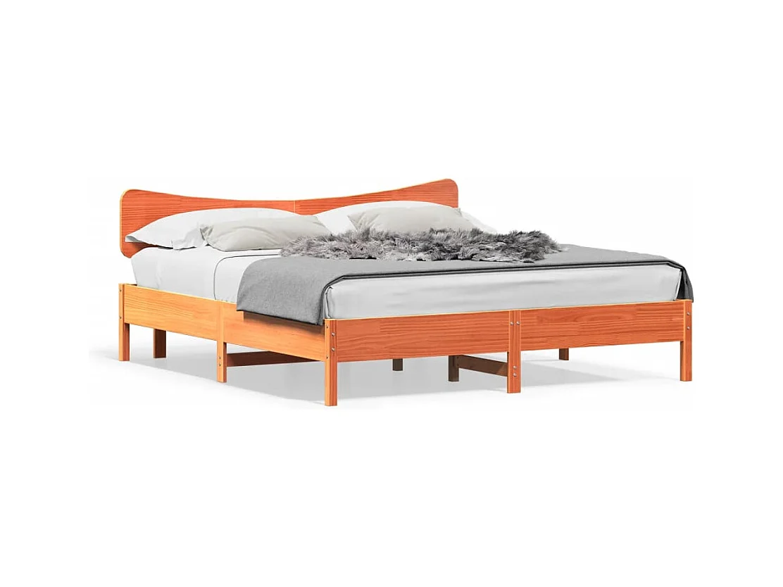 Cadre de lit sans matelas cire marron 200x200cm bois pin massif