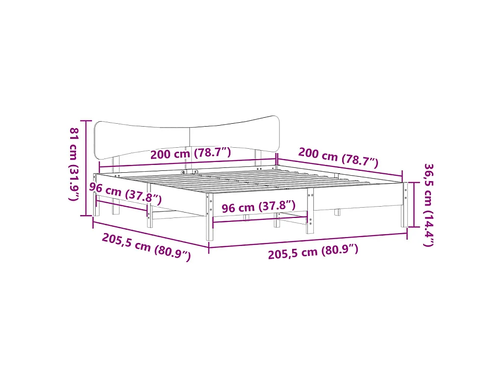 Bedframe zonder matras massief grenenhout wasbruin 200x200 cm