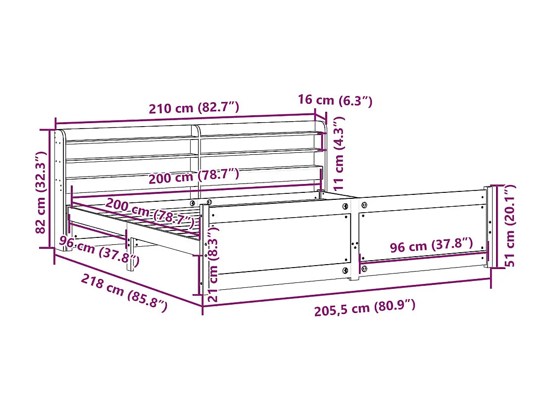 Bettgestell mit Kopfteil ohne Matratze Weiß 200x200 cm