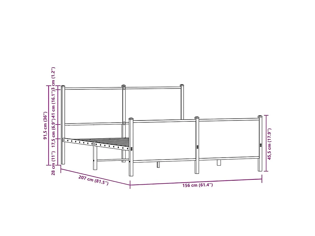 Estructura de cama sin colchón metal roble ahumado 150x200 cm