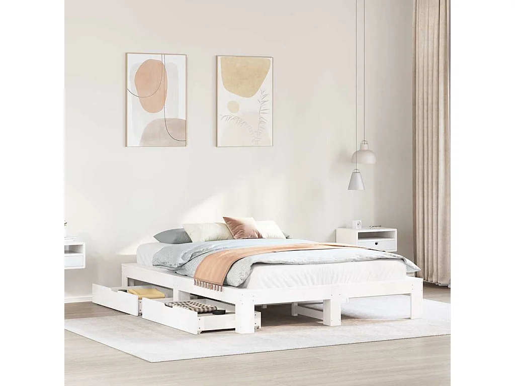 Letto senza Materasso Bianco 150x200 cm Legno Massello di Pino