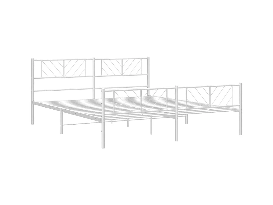 Cadre de lit métal sans matelas et pied de lit blanc 193x203 cm