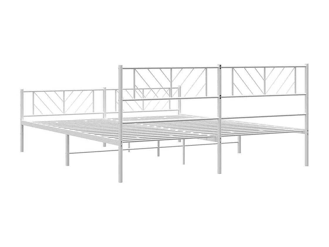 Cadre de lit métal sans matelas et pied de lit blanc 193x203 cm