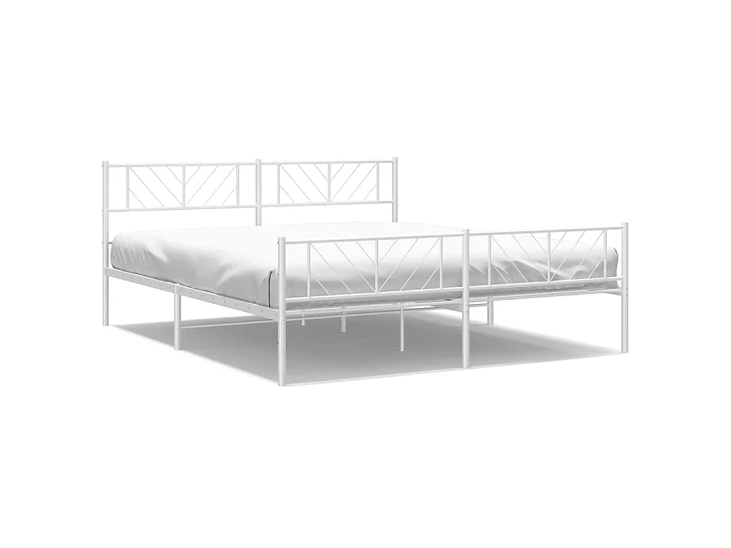 Cadre de lit métal sans matelas et pied de lit blanc 193x203 cm