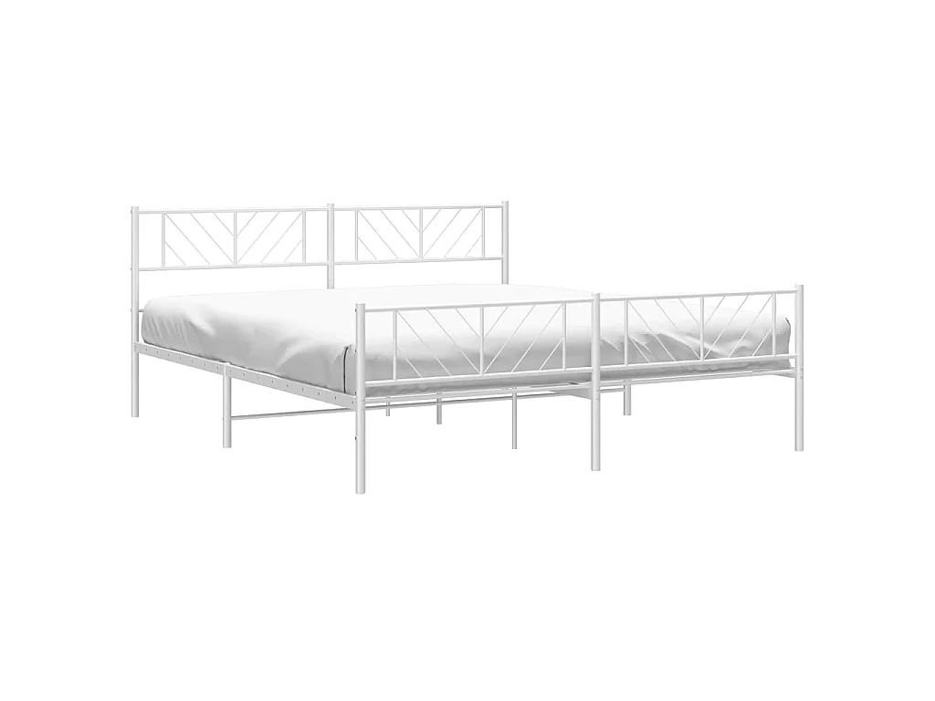 Cadre de lit métal sans matelas et pied de lit blanc 193x203 cm