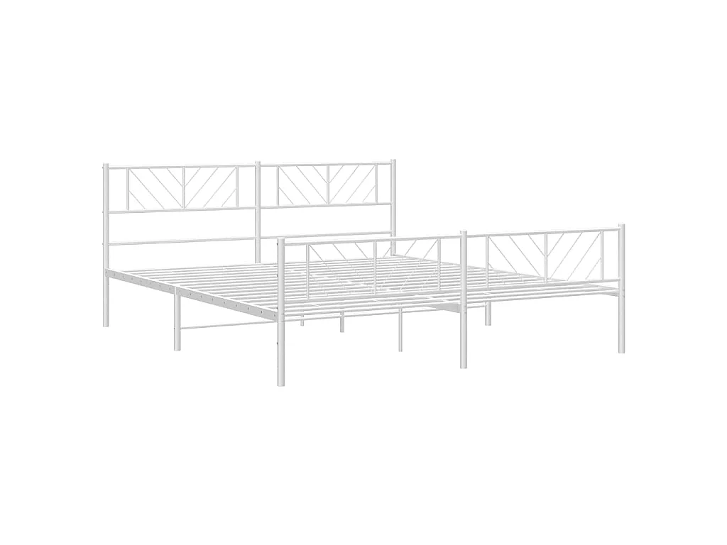 Cadre de lit métal sans matelas et pied de lit blanc 193x203 cm