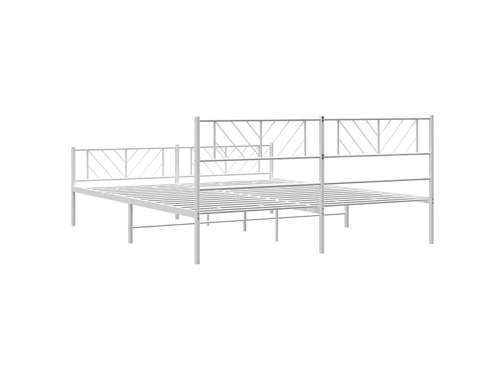 Cadre de lit métal sans matelas et pied de lit blanc 193x203 cm