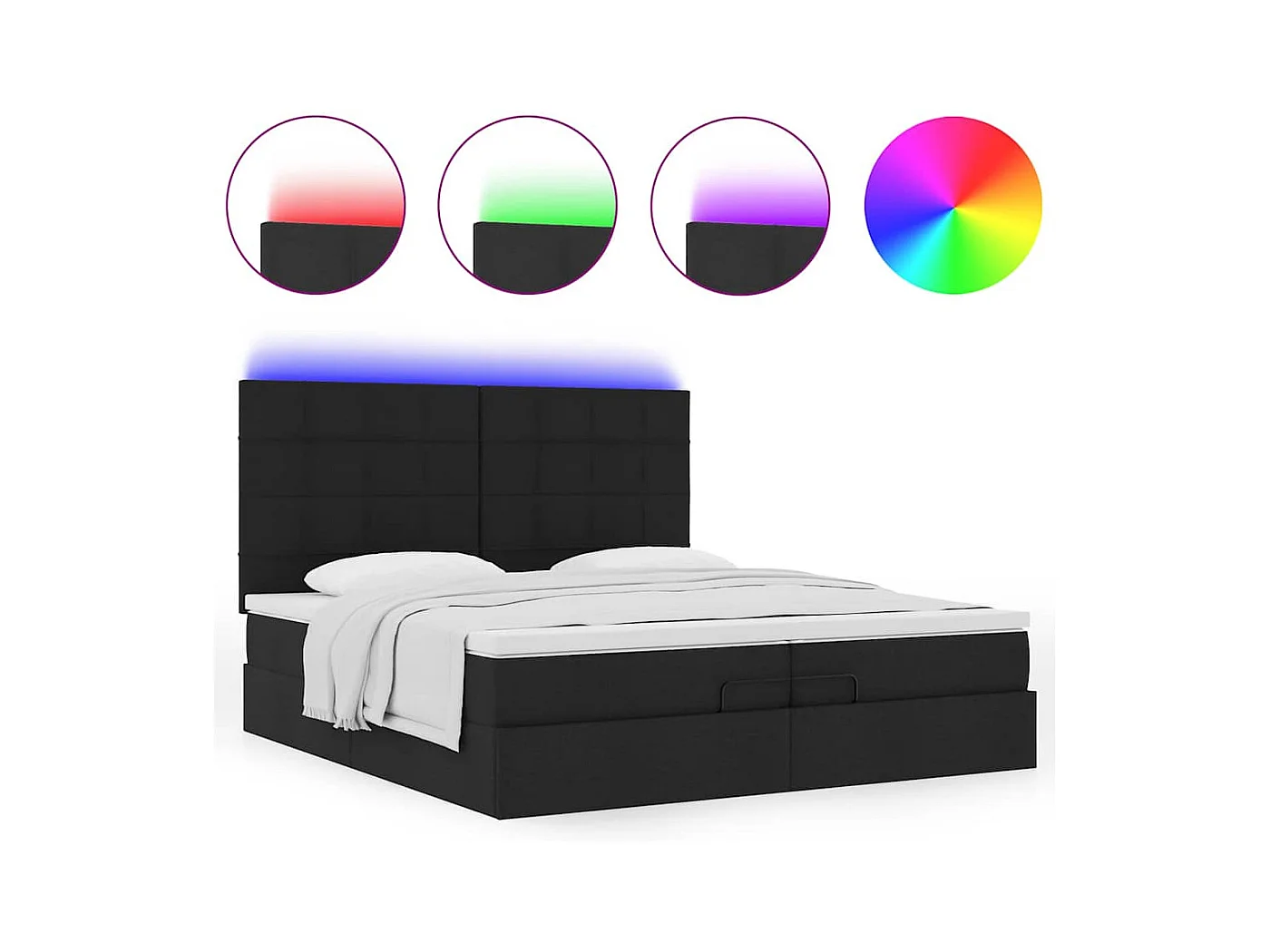 Cadre de lit ottoman avec matelas noir 200x200cm tissu