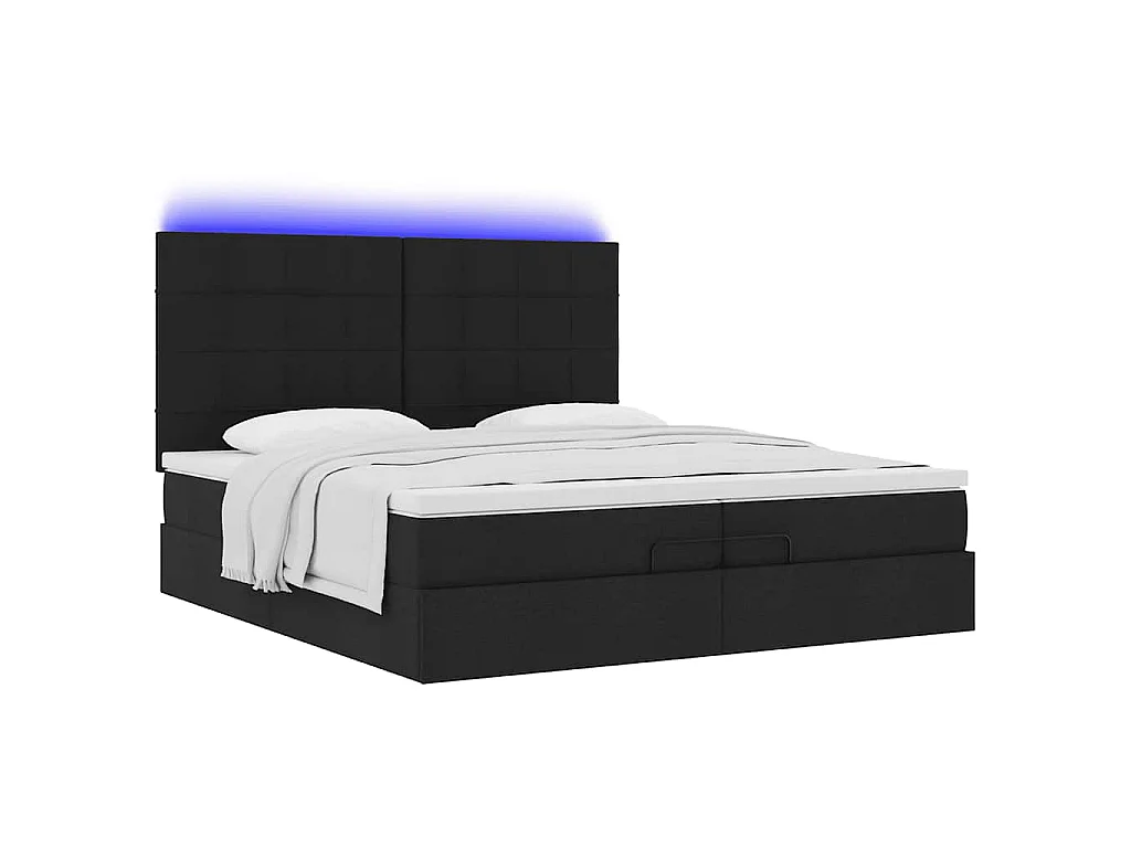 Estructura de cama otomana con colchones tela negra 200x200cm